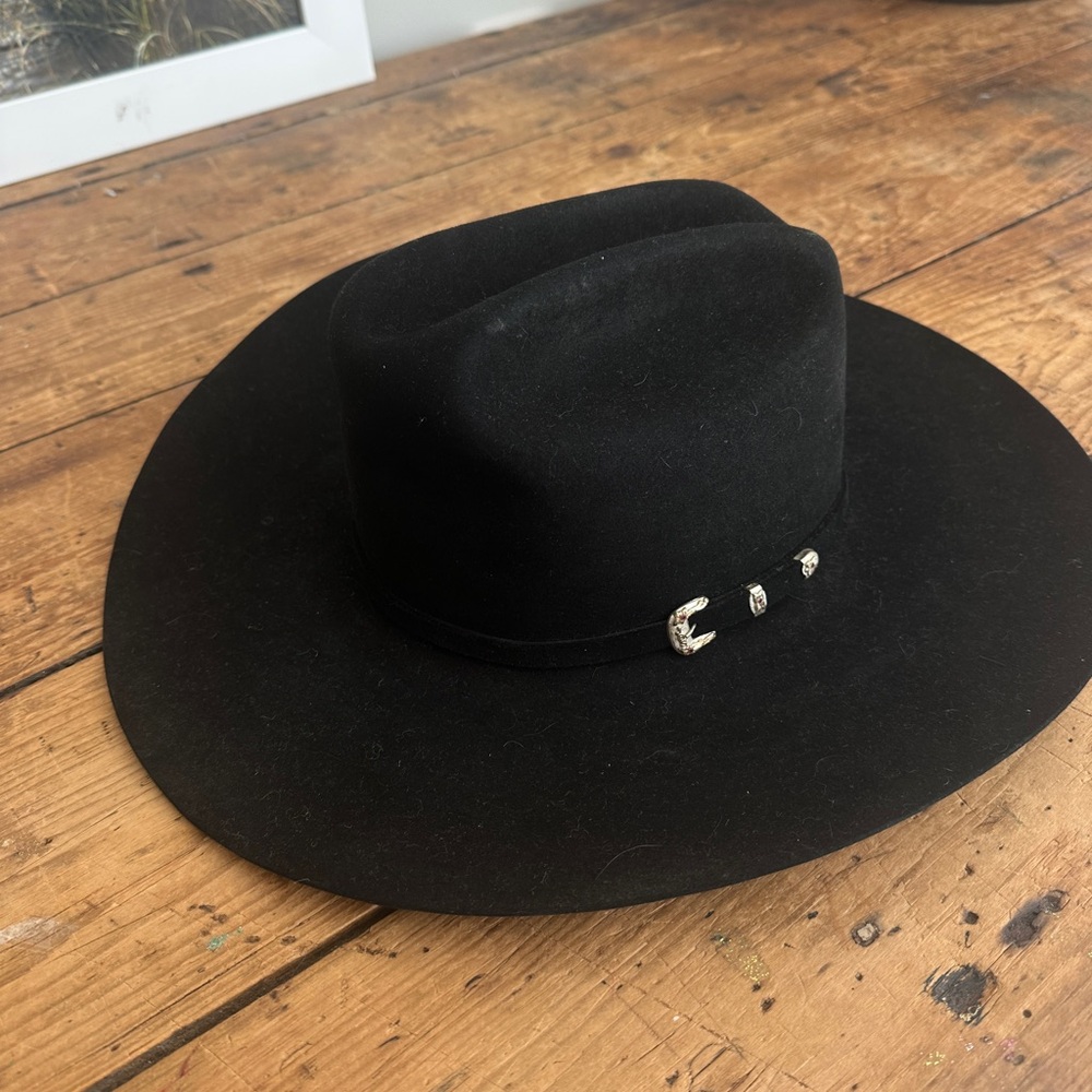Stetson El Patron 30X Black felt Cowboy Hat with sterling buckle - Picture 7 of 11